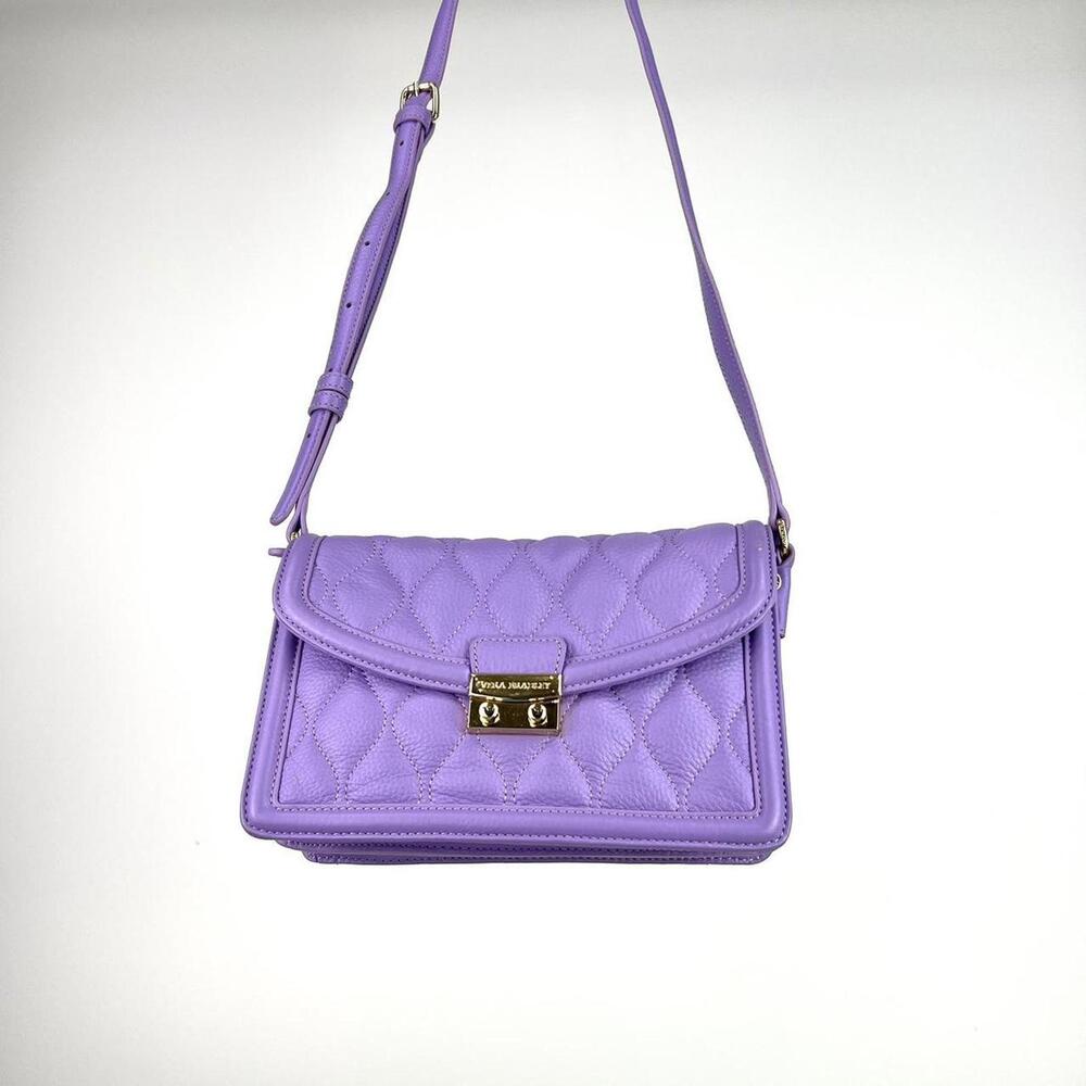 Vera Bradley Quilted Leather TESS Crossbody Purse Lavender Adjustable Strap